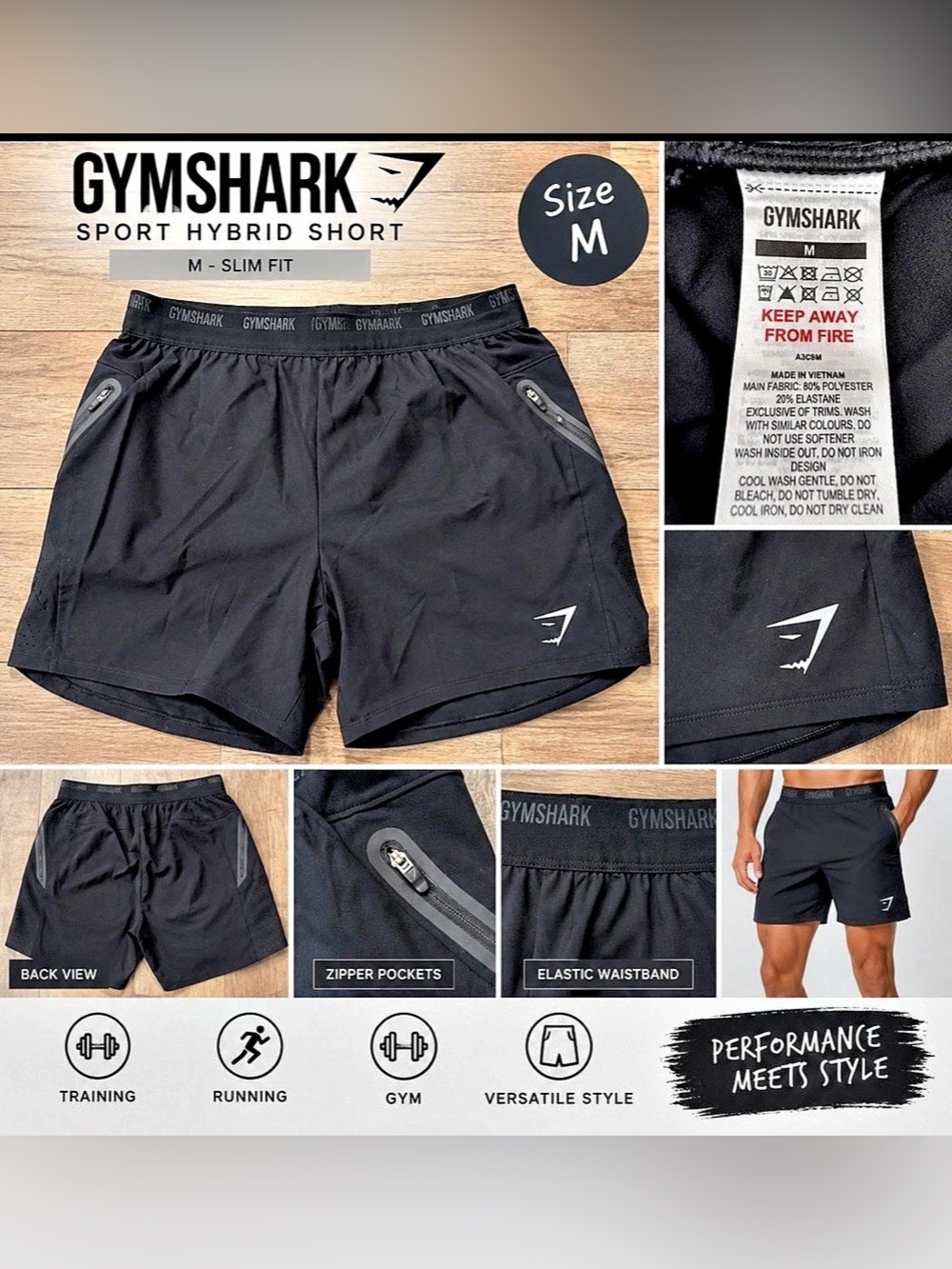 GYMSHARK Sport Hybrid Short Athletic Shorts Black Size Medium NWT